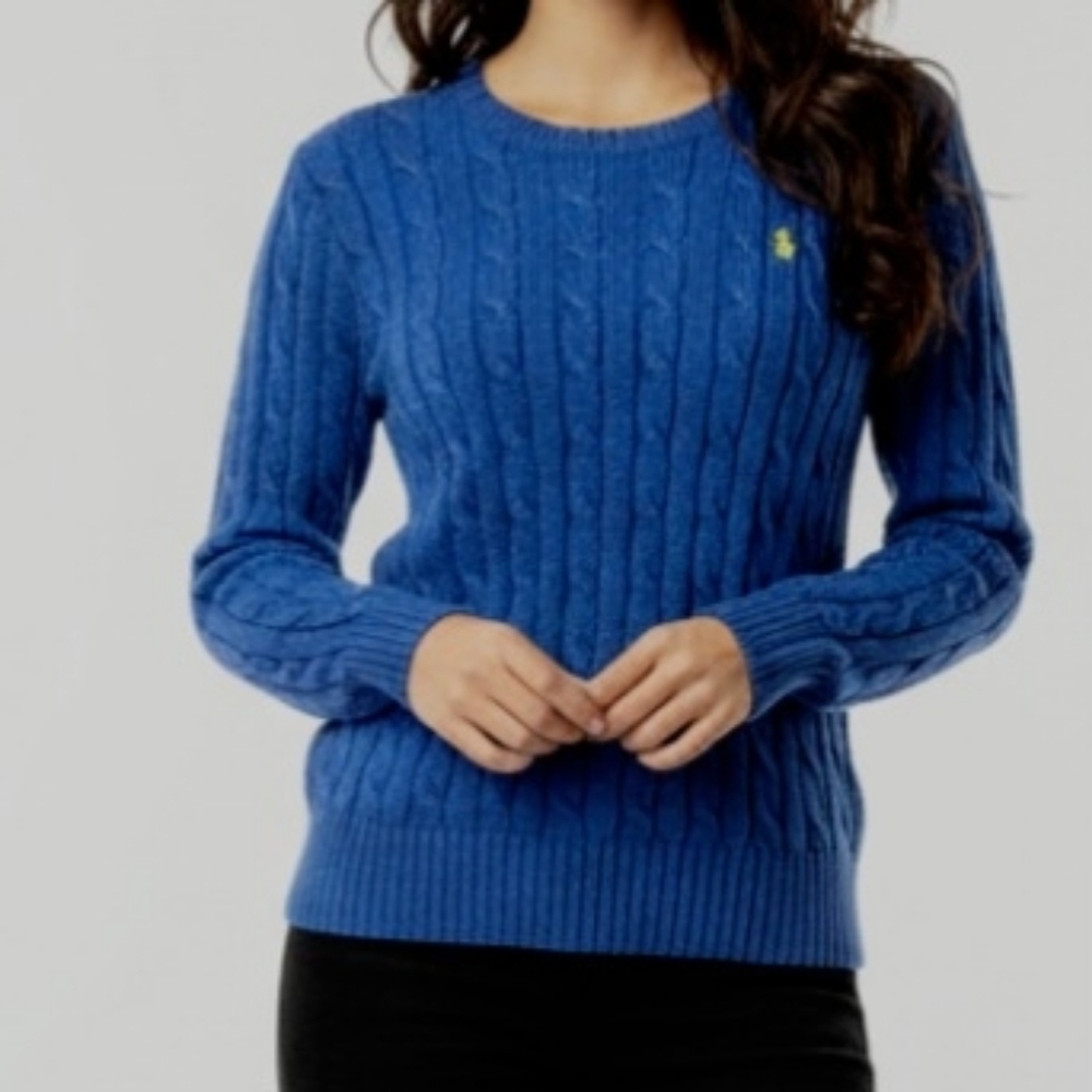 Polo Ralph Lauren Blue Cable Knit Preppy Nautical Cotton Sweater  - Size XS